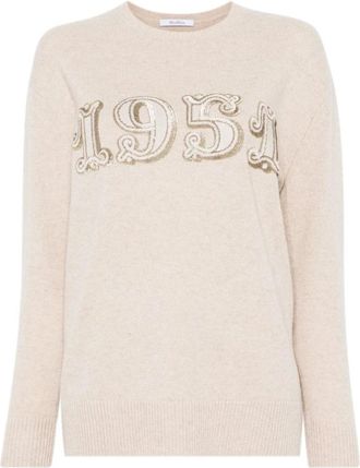 Max Mara Rondgebreide trui - Dames - Ronde hals truien - Beige - L - Wol - Truien & Vesten