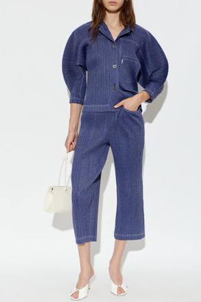 Pleats Please Issey Miyake Pleated Trousers, Womens, Navy Blue