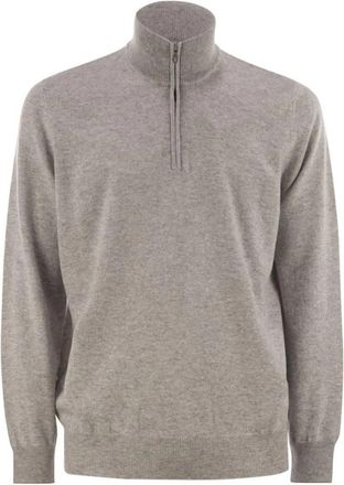 Brunello Cucinelli Half-Zip Cashmere Sweater - Heren - Cashmere truien - Grijs - L - Kasjmier - Truien & Vesten