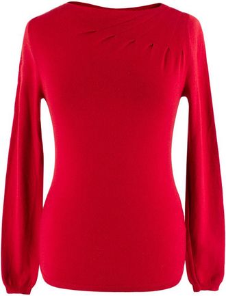 Valentino Garavani Valentino Red Wool Sweater with Gathered Shoulder Detail Size S