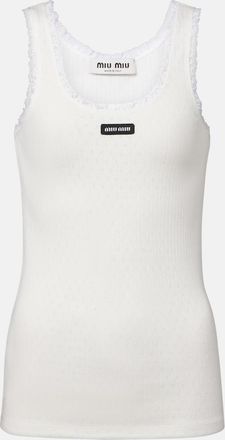 Miu Miu Lace-trimmed pointelle cotton tank top