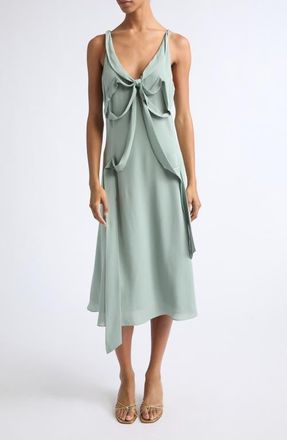 Acne Studios Dowla Bow Heavy Silk Georgette Dress in Sage Green at Nordstrom, Size 40