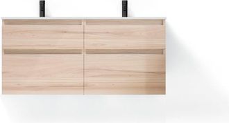 Saniclass Vita Badkamermeubelset - 140x60x46cm - 4 lades - greeploos - 2 wasbakken - 2 kraangaten - overloop - keramiek - licht eiken