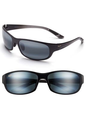 Maui Jim Twin Falls 63mm PolarizedPlus2 Gradient Mirrored Oversize Wraparound Sunglasses in Gloss Black Fade/Neutral Grey at Nordstrom