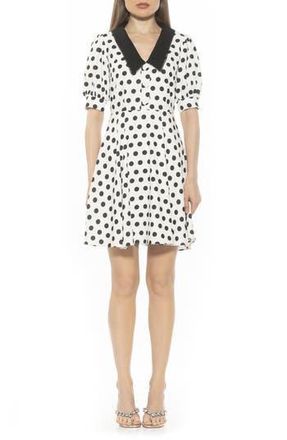 Alexia Admor Carys Puff Sleeve Fit & Flare Dress in Ivory Polka Dot at Nordstrom Rack, Size 10