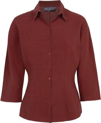 Cortana Linnen Fitted Shirt - Dames - Overhemden - Bruin - S - Linnen - Overhemden