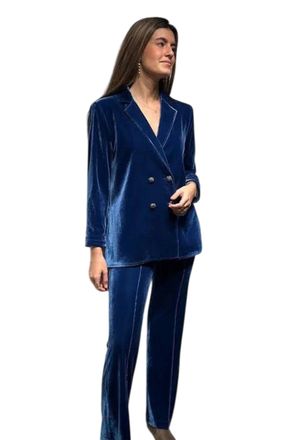 Vilagallo Carla Velvet Pants In Blue