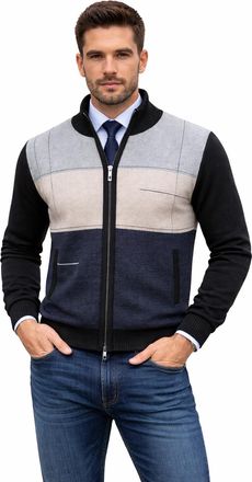 Generic Mens Classic Pattern Zip Up Cardigan Full Zip Knitted Jumper with High Neck & Front Pockets Soft Warm Winter Layering Sweater Black L