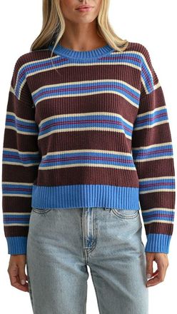 All in Favor Stripe Crewneck Sweater in Blue Brown Stripe at Nordstrom, Size X-Large