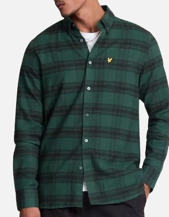 Lyle & Scott Mens Lyle & Scott Tonal Check Flannel Argyle Teal Green Long Sleeve Shirt - Size: 40/Regular