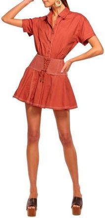Ramy Brook Georgia Topstitch Detail Cotton Minidress in Amber at Nordstrom Rack, Size Medium