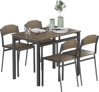 OEM Conjunto De Mesa Y 4 Sillas De Comedor Para 4 Personas, Estilo Moderno Con Estructura Met&aacute;lica, Marr&oacute;n Oscuro Y Negro