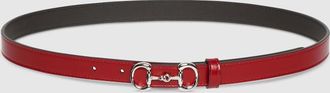 Gucci Thin Belt With Horsebit Buckle, Red, Leather