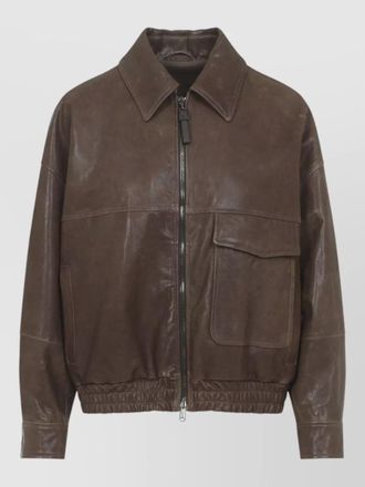 Brunello Cucinelli leather bomber jacket point collar hem
