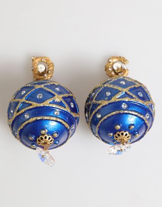 Dolce & Gabbana Womens Gold Brass Blue Christmas Ball Crystal Drop Clip On Earrings