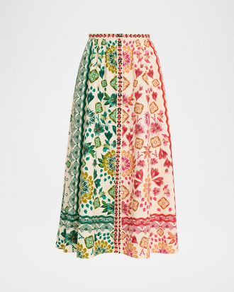 Saloni Judi B Printed Button-Front Skirt