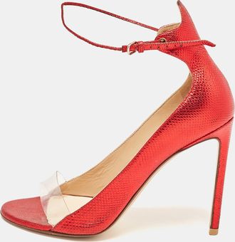Francesco Russo Red Leather And Pvc Open Toe Ankle Strap Pumps