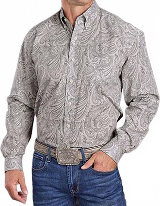 Stetson Mens Paisley Button Shirt In Grey