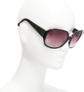 Linda Farrow Luxe LFL18 green scaled leather arms black oversized sunglasses