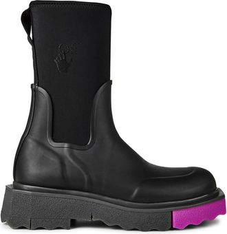 Off-white Womens Off White Rain Boot Block Heel Flats in Black Fuchsia - Size UK 2