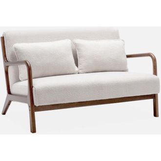 Sweeek Panca scandinava in legno di hevea tinto noce e boucl&eacute;, 2 posti