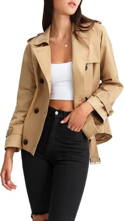 Belle & Bloom Cool Nights Cropped Trench Coat in Khaki at Nordstrom, Size Small