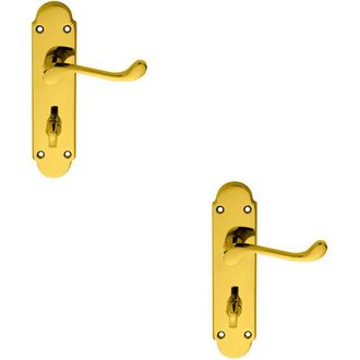 Loops 2x PAIR Victorian Upturned Lever on Bathroom Backplate 170 x 42mm Brass in Metallics