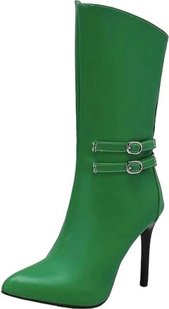 Generic Womens Sexy Mid Calf Boots Pointed Toe Super High Stiletto Heel Slip On With Zipper Detail For Party Casual Wear