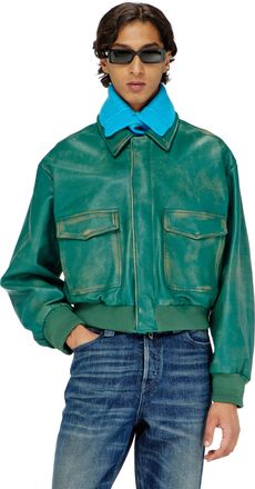 Diesel Aviator jacket in treated leather - Leather jackets - Man - Green