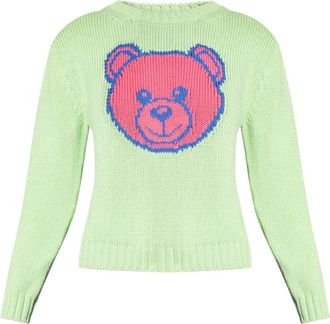 Moschino Lichtgroene Ronde Hals Gebreide Trui - Dames - Ronde hals truien - Groen - L - Katoen - Truien & Vesten