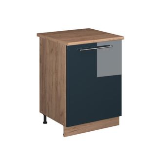 Vicco Mueble Bajo De Cocina Fame-line, Azul Oscuro Alto Brillo/roble Dorado, 60 Cm 1 Puerta Con Encimera, Vicco