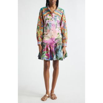 Camilla Print Long Sleeve Cotton Dress in Turkish Delight at Nordstrom, Size Small
