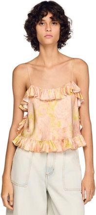 Sandro Flower print crop top in Pink/green at Nordstrom, Size Large