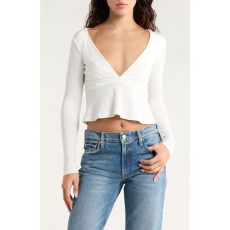PacSun Charlie Deep V Crop Top in White at Nordstrom Rack, Size X-Large