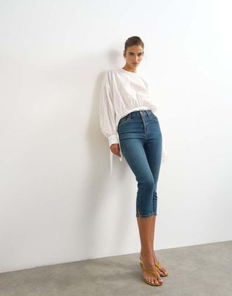 Topshop Jeans capri a vita alta blu vintage