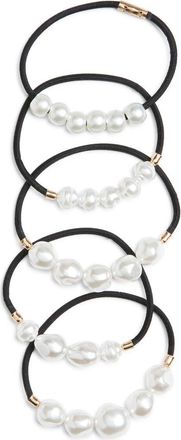 Chelsea28 5-Pack Faux Pearl Ponytail Holders in Black- White at Nordstrom