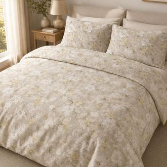 Dmora Funda N&oacute;rdica Matrimonial Dmora, Con Funda De Almohada, De Percal, Lavable En Lavadora, 260x200 Cm Blanco Crema