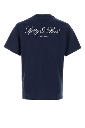 Sporty & Rich Mens Navy Blue Cotton T-Shirt Darknavywhite Exterior Exterior: T-shirts And Polos