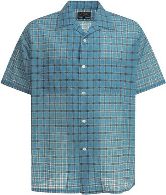 Beams Plus Overhemden, Heren, Blauw, L, Nylon, Open Collar Nylon Airy Plaid Shirt