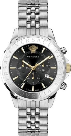 Versace Chronograaf Handtekening Staal Zwart Wijzerplaat Horloge - Heren - Horloges - Grijs - ONE Size - Accessoires