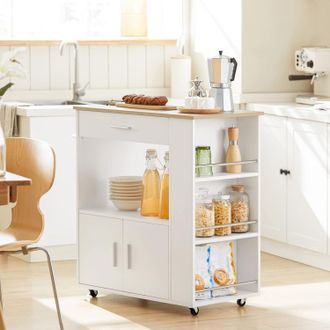 SoBuy Carrello Da Cucina Legno Mobiletto Cucina Salvaspazio Con Cassetto E Armadietto 82x46x88 Cm Bianco Fkw113-wn Sobuy