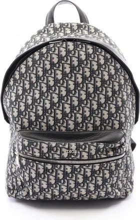 Dior Beige Black Navy Canvas Leather Backpack (Pre-Owned)