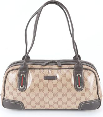 Gucci Brown Leather Coated Canvas Handbag Tote Bag (Pre-Owned)