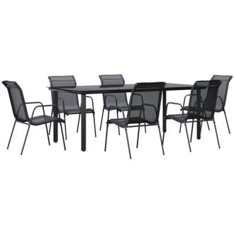vidaXL Juego De Comedor Para Jard&iacute;n 7 Piezas Acero Y Textilene Negro Vidaxl
