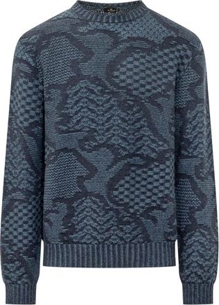 Etro Jacquard Ronde Hals Trui - Heren - Ronde hals truien - Blauw - S - Truien & Vesten