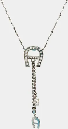 Aigner Logo Crystals Sterling Silver Pendant Necklace