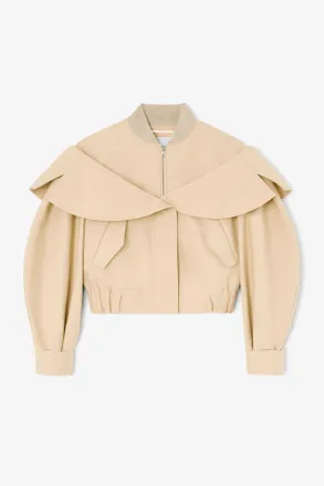 Ganni Warm Sand Bomber in Beige Cotton - Size 10/12 Organic