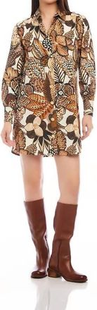 Karen Kane Perry Print Blouson Sleeve Mini Shirtdress In Brown Black And White