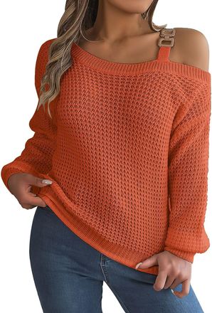 Generic Prime Deals of The Day Prime Sale Oversized Sweatshirt Women WomenS Fall/Winter Casual Buckle Spliced Off The Shoulder Sleeve Pullover Sweater Funny 3