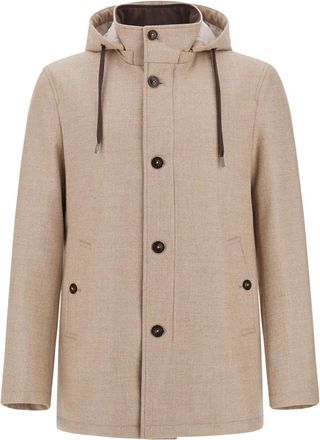 Herno Wool and Silk Rain System Carcoat - Heren - Mantel - Beige - M - Wol - Jassen
